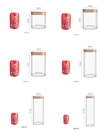 Tarro de vidrio con tapa de bambú para granos de café, dulces, galletas, fideos, nueces, especias