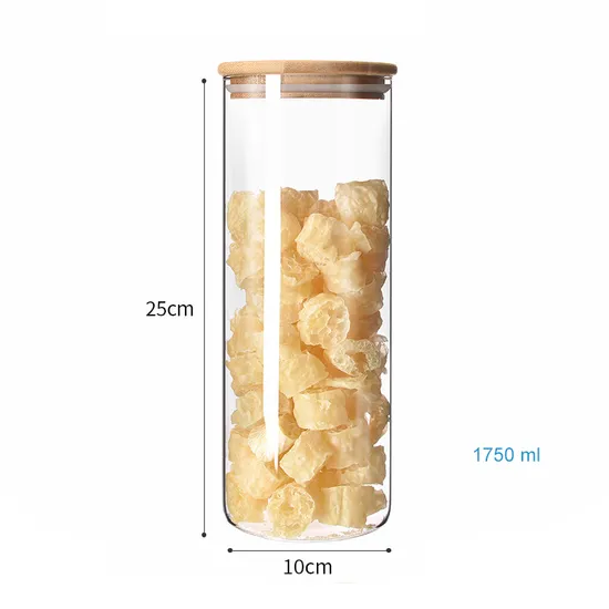 Envase redondo claro del acondicionamiento de los alimentos de la galleta de las pastas del caramelo de la cristalería de borosilicato con las tapas de bambú