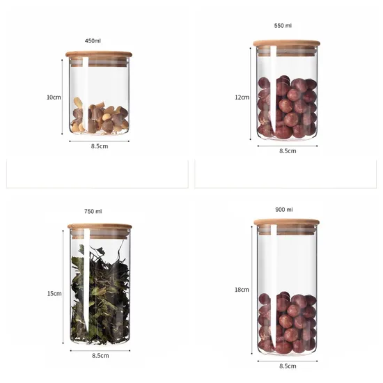 Tarro de vidrio redondo para almacenamiento de alimentos, 450ml, 550ml, 750ml, 900ml, con tapa de madera de bambú