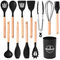 Juego de 12 piezas de accesorios de cocina de silicona, herramientas de cocina, utensilios de cocina con mangos de madera