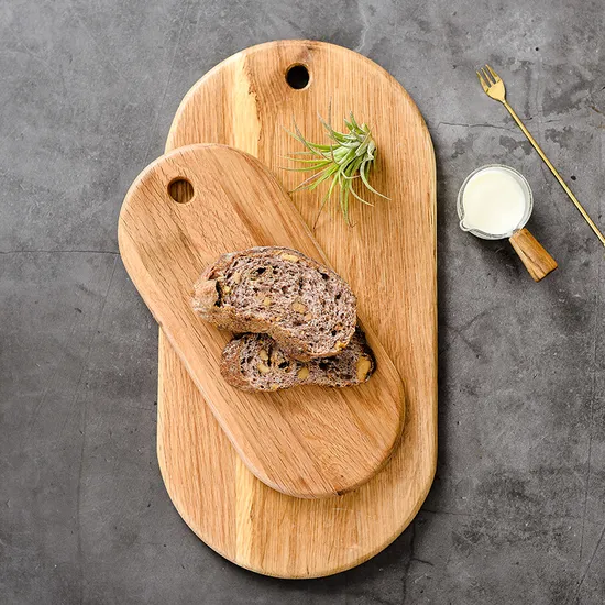 Tablero de servicio de sushi de charcutería de queso de bocadillo de madera de roble de forma ovalada con orificio para colgar