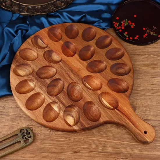 Tenedor de madera grande del huevo del organizador del huevo del tenedor del cajón del huevo de la bandeja del huevo de la forma de la paleta con la manija