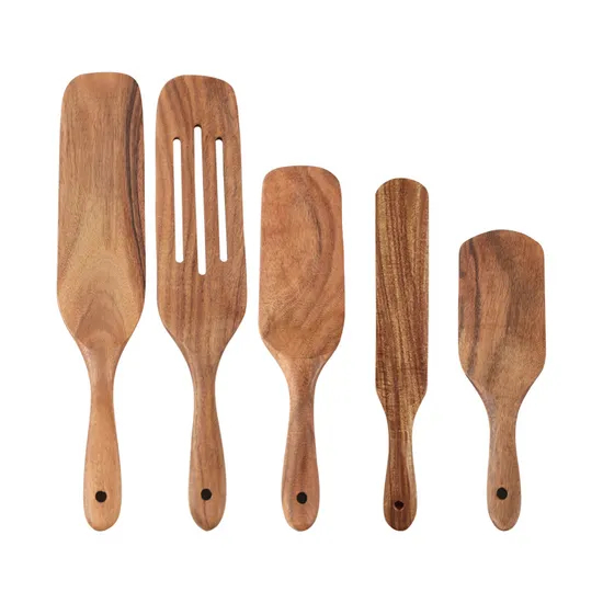 Espátula de madera de Acacia vendedora caliente para mezclar ensalada de pizza con salsa