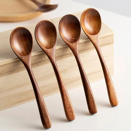 Cuchara japonesa pequeña de madera maciza, cuchara de arroz, cuchara de sopa para comer