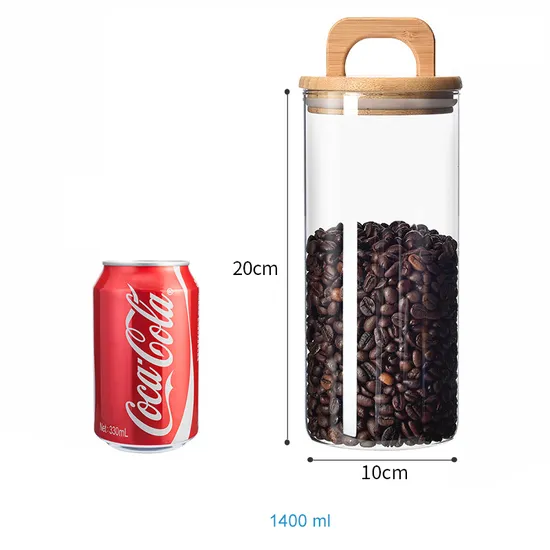 Tarro de cristal de cristal resistente al calor del recipiente de almacenamiento del café con las tapas de madera de bambú de la manija