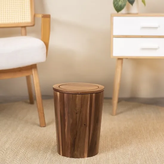 Cesta de basura de madera de acacia ecológica con tapa