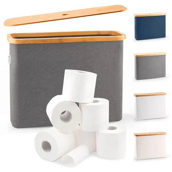 Portarrollos de papel higiénico de color gris resistente al agua con tapa de bambú