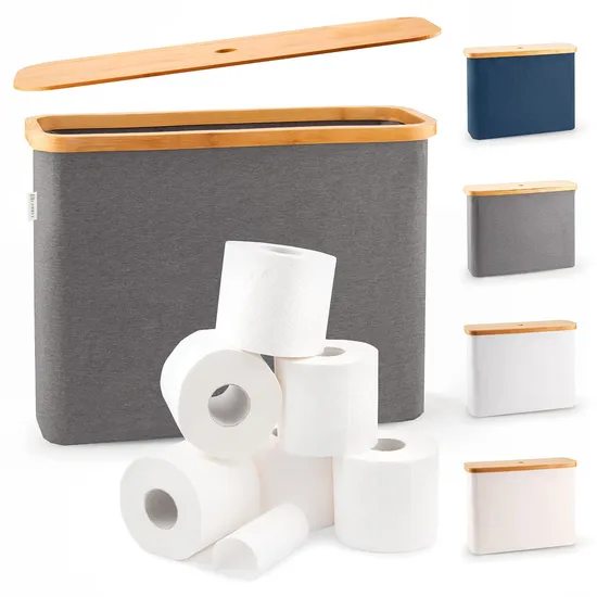 Portarrollos de papel higiénico de color gris resistente al agua con tapa de bambú