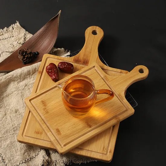 Tabla de servir de bambú de madera al por mayor de la tabla de cortar de la cocina con la manija