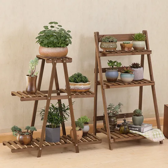 Estante de flores de madera multifunción de 3 capas, soporte para plantas, estante de flores para exhibición interior y exterior