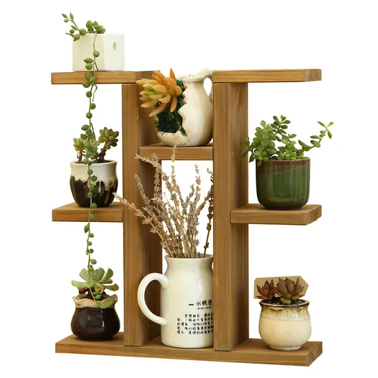 Estante de escritorio multicapa de madera maciza con soporte para flores para libros/juguetes/plantas