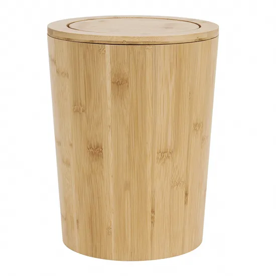 Papelera Redonda de Bambú con Tapa para Salón y Baño
