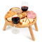 Mesa de picnic al aire libre de bambú de forma ovalada con soporte de vidrio para parque, playa, camping, cama