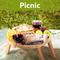 Bandeja de aperitivos de mesa de camping de bambú redonda portátil y plegable para picnic
