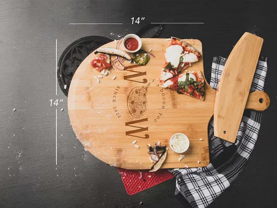 Tablero de bambú grande al por mayor de la pizza del tablero del pan de la pulgada de madera sólida 22X14 con la manija