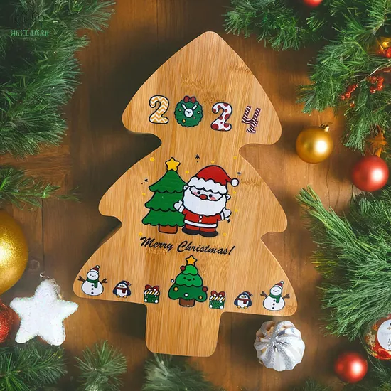 Tablero de bambú de encargo del queso del tablero de la porción de la tabla de cortar de la forma del árbol de navidad