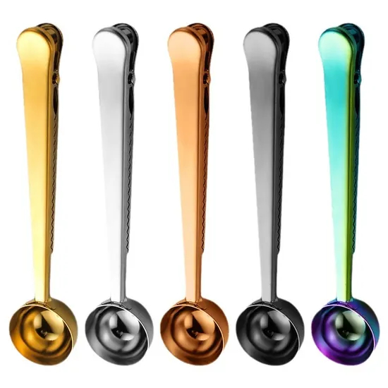 Cuchara medidora de café de acero inoxidable multicolor al por mayor con clip