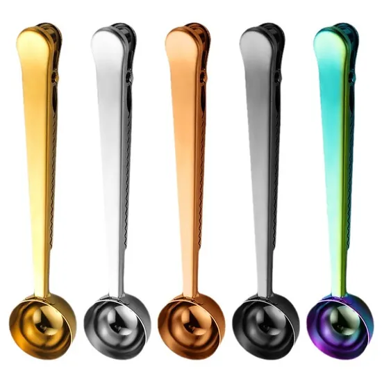 Cuchara medidora de café de acero inoxidable multicolor al por mayor con clip