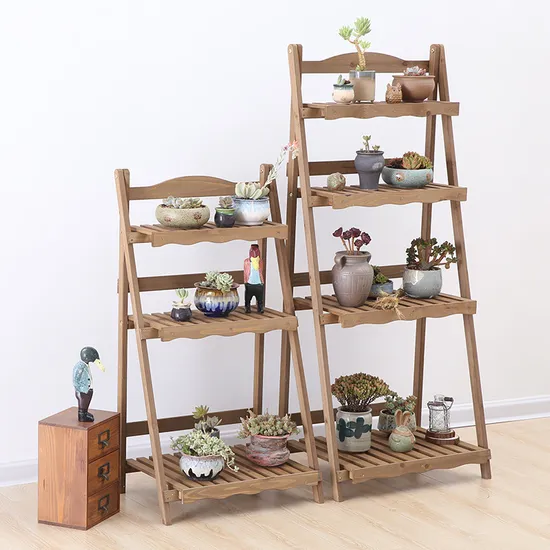 Estante plegable multifunción de cuatro capas para flores, soporte de madera para plantas, estante de exhibición para jardín