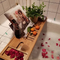Estante de baño de bambú antideslizante multifuncional retráctil, estante para bañera con soporte para vino tinto