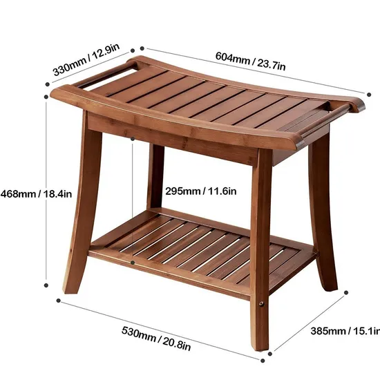 Taburete de baño de bambú antideslizante e impermeable de color carbonizado, taburete de ducha con toalla Hange