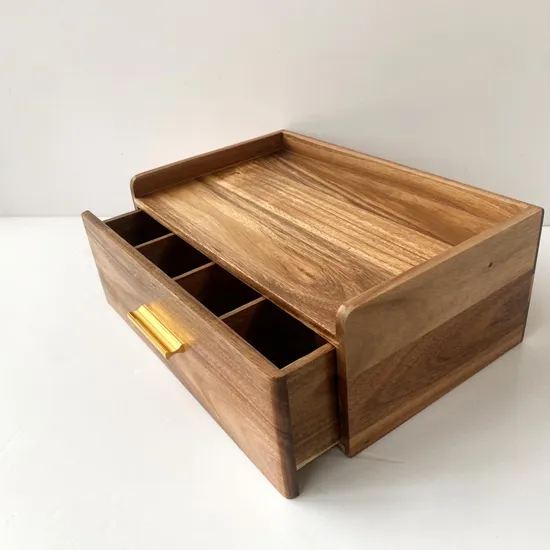 Caja de almacenamiento personalizada del juego de té de la caja del cajón de la caja de almacenamiento del café de madera del Acacia