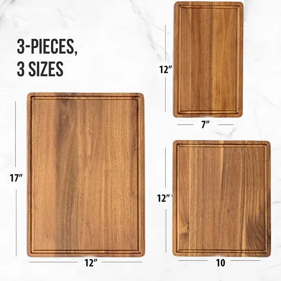 Juego de bloques de cortar de cocina rectangulares de madera de Acacia con soporte
