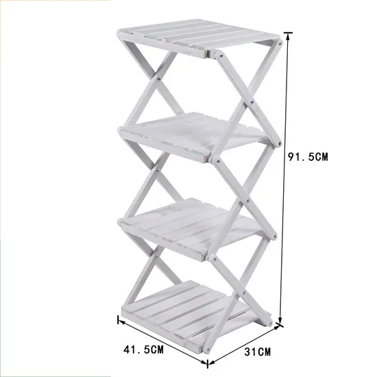 Estante plegable de madera para almacenamiento de flores, estante para macetas, 4 niveles