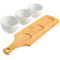 Elegante juego de cuencos Tidbit blancos de 3 piezas con bandeja de bambú para servir