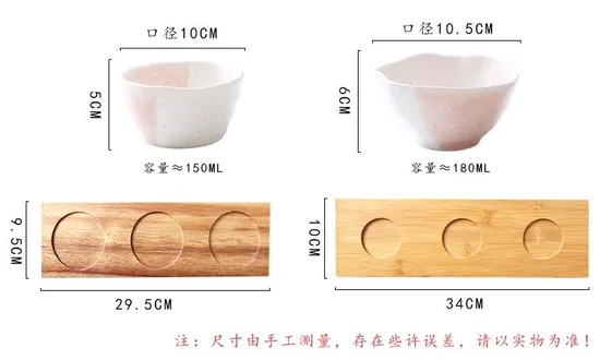 Elegante juego de platos de cerámica para refrigerios con bandeja de madera para servir