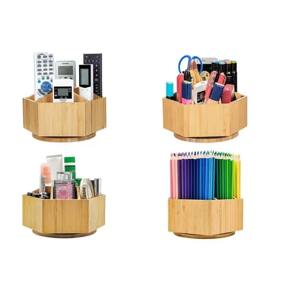 Organizador de escritorio de bambú giratorio, suministros de arte, Caddy, sostiene rotulador, caja de almacenamiento de pinceles para oficina y escuela