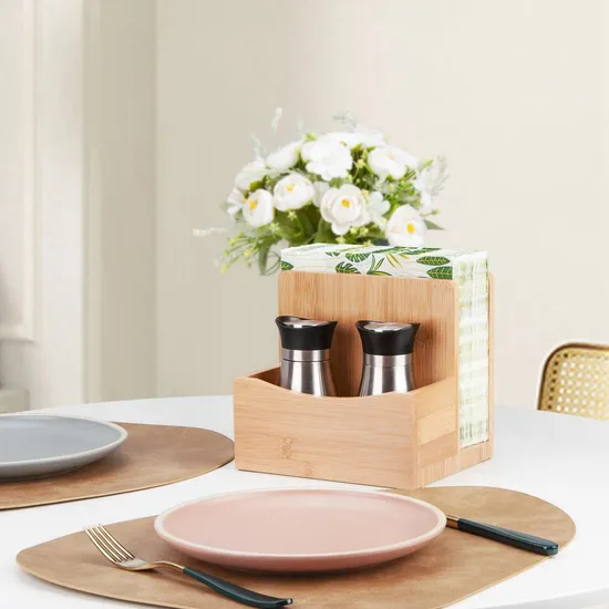 Juego de servilletero de bambú con sal y pimienta para mesa de comedor de cocina