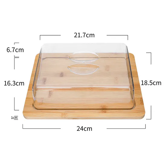 Soporte para mantequilla de bambú, soporte para pasteles, bandeja para mantequilla con tapa transparente