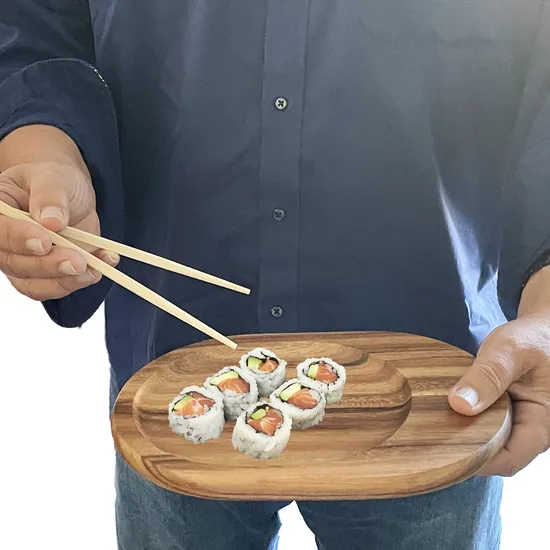 Juego de platos llanos artesanales de madera de acacia para mesas modernas