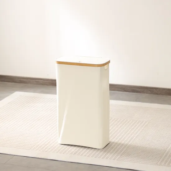 Cesto plegable para ropa sucia, impermeable, de gran capacidad, con marco de bambú, tela Oxford