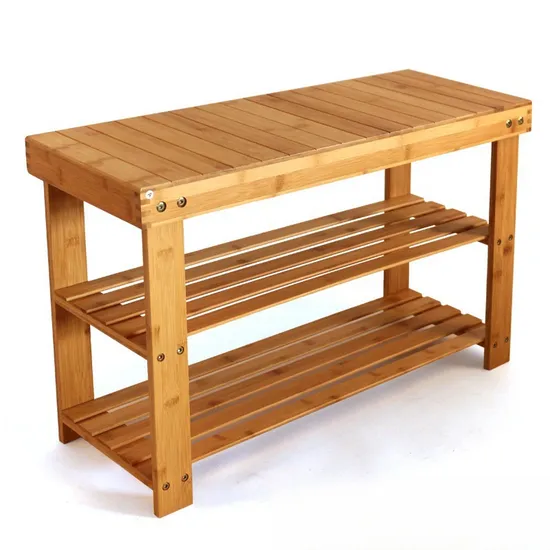 Banco de madera resistente del zapatero de bambú de 3 niveles para la entrada, dormitorio, sala de estar, balcón