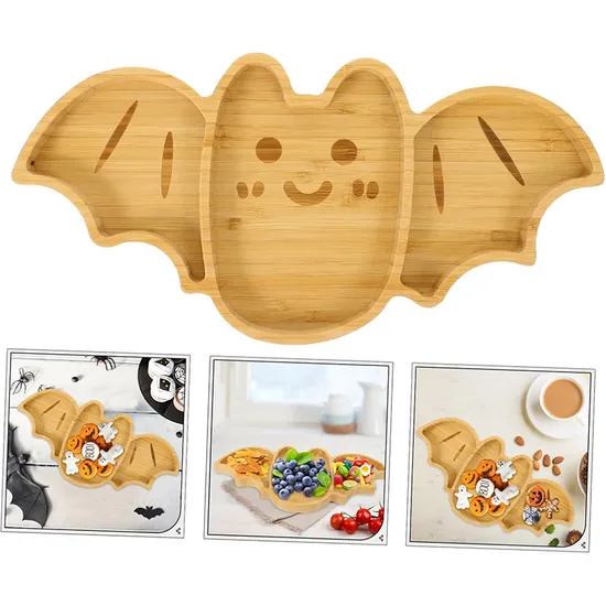 Bulkbuy Plato de bambú con forma de murciélago para servir, bandeja para aperitivos, plato para aperitivos