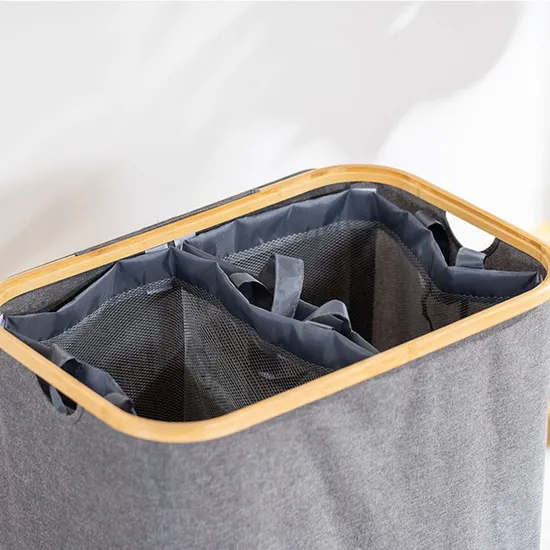 Cesto para la Ropa sucia de Tela de Bambú con Doble Apertura de 160 L Cesto de Almacenamiento de Gran Capacidad con Compartimentos Dobles.