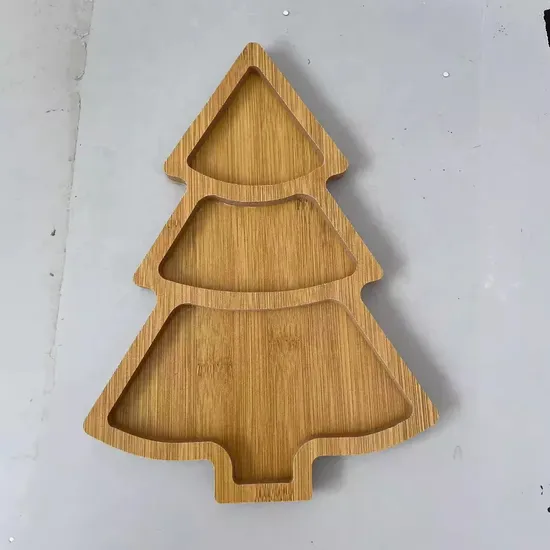 Plato determinado de la porción de la bandeja de bambú en forma de árbol de Navidad al por mayor de la comida para el restaurante