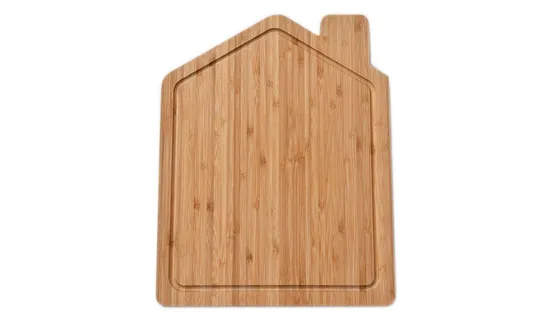 Tabla para servir de madera de acacia Houseshape, tabla para cortar frutas con orificio para colgar