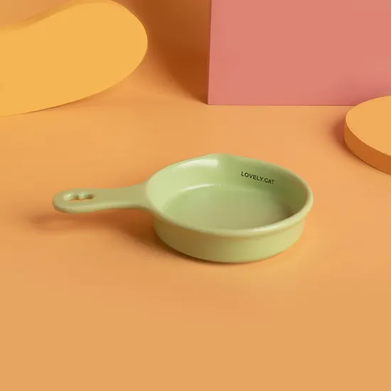 Olla de cerámica con fondo plano, cuenco para gatos, cuenco para alimentación lenta, cuenco para beber con asa y soporte de bambú