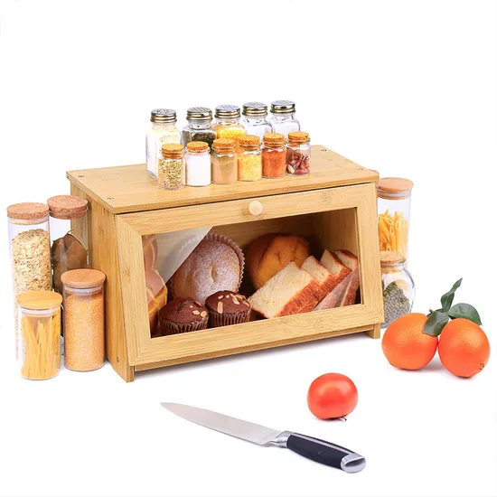 Contenedor de almacenamiento de pan de bambú visible para cocina