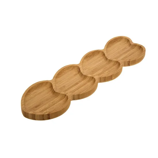 Plato de bambú con 4 compartimentos divididos en forma de corazón para dulces, plato para servir con combinación de frutos secos y nueces