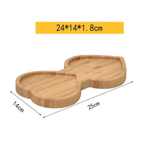 Elegante fuente de madera de bambú con 2 divisiones en forma de corazón para embutidos y guarniciones