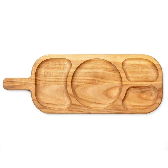 Herramientas de cocina hechas a mano, plato de madera dividido, plato de madera para servir con mango