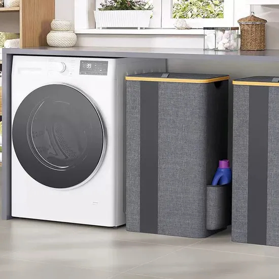 Cesta de lavadero de bambú del arte del paño de Oxford plegable de gran capacidad para el cuarto de baño