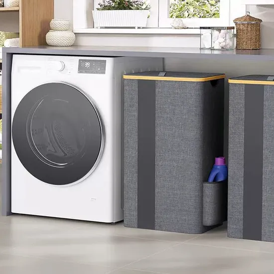Cesta de lavadero de bambú del arte del paño de Oxford plegable de gran capacidad para el cuarto de baño