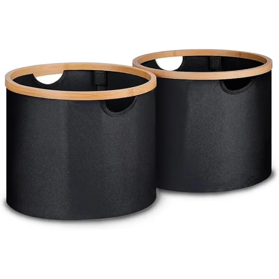 Cesta redonda del cuarto de baño de la cesta de lavadero de la tela con el círculo de bambú para el almacenamiento de las misceláneas/del juguete