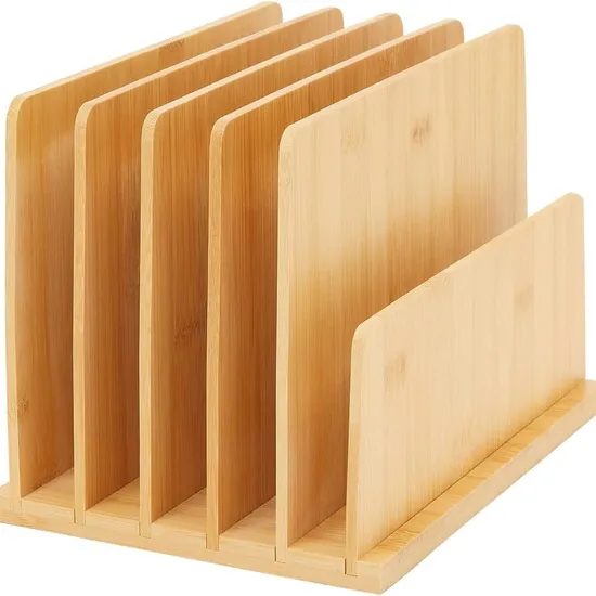 Carpeta de escritorio de oficina con estante de organización y almacenamiento de bambú y madera para papelería, materiales, letras