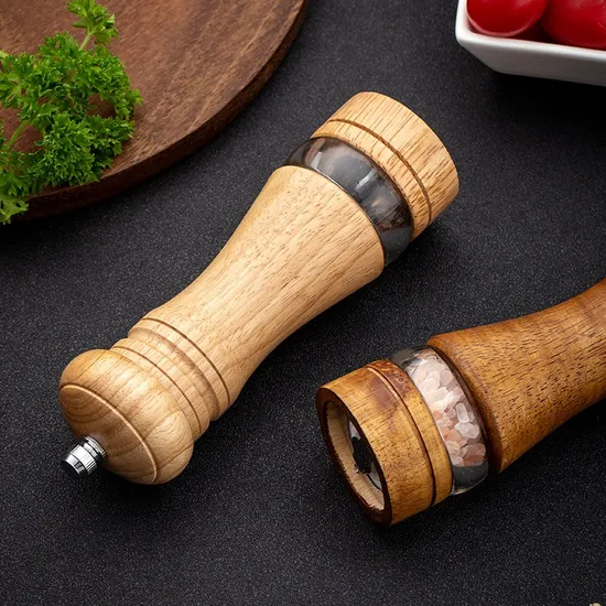 Molinillo de pimienta Manual versátil de madera de caucho y acrílico de 6 pulgadas, botella de molienda para condimentos